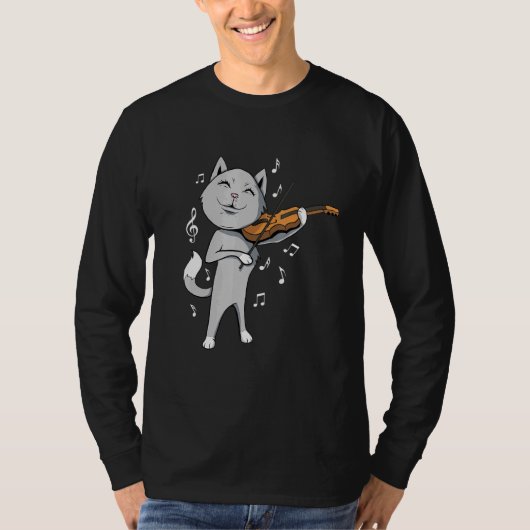 Cute Cat Plays Violin Viola Fiddle T-shirt (Voorkant)