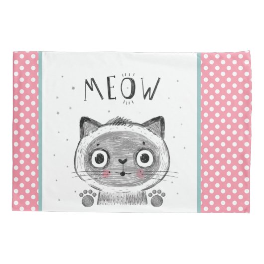 Cute Cat, Polka Dots, Paws MEOW Kussensloop (Achterkant)