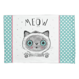 Cute Cat, Polka Dots, Paws MEOW Kussensloop