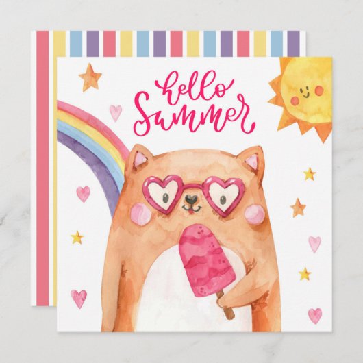 Cute Cat Popsicle Summer Wenskaart (Voorkant / Achterkant)