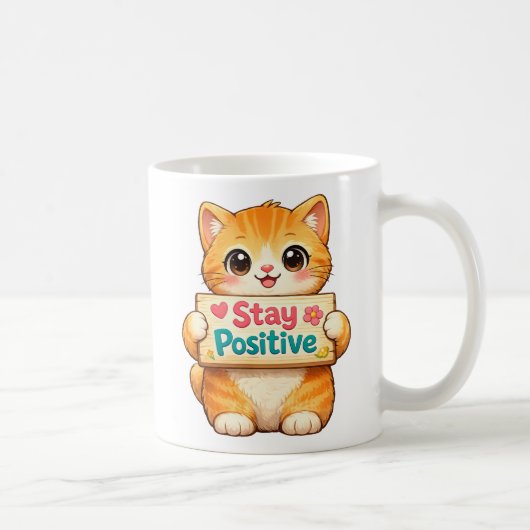 Cute Cat Positive Vibes Illustration Koffiemok (Rechts)