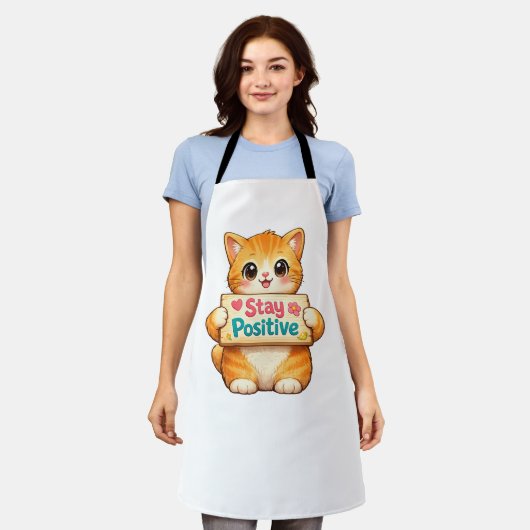 Cute Cat Positive Vibes Illustration Schort (Gedragen)
