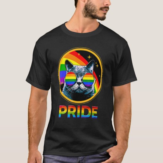 Cute Cat Pride Rainbow LGBTQ LGBT Gay Lesbian Prid T-shirt (Voorkant)