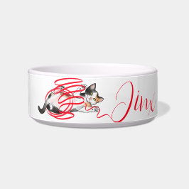 Cute Cat Pspelen met een lint Voerbakje