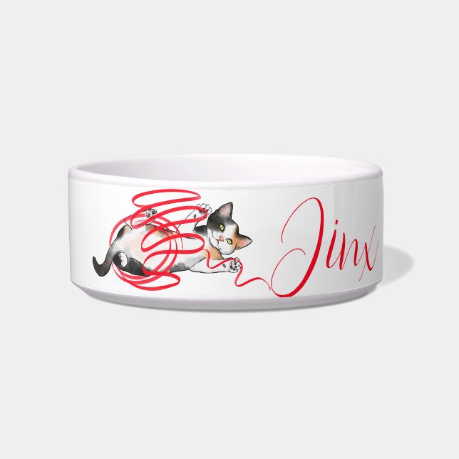 Cute Cat Pspelen met een lint Voerbakje (Voorkant)