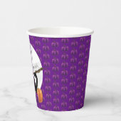 Cute Cat Pumpkin Broomstick Paars Happy Halloween Papieren Bekers (Links)