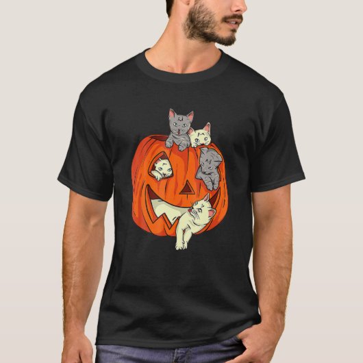 Cute Cat Pumpkin Carved Jack O Lantern Cat Hwe T-shirt (Voorkant)