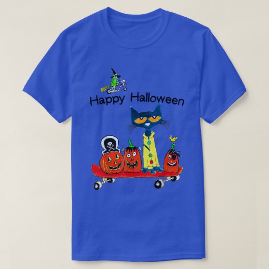 Cute Cat Pumpkin Skateboard Funny Halloween Witch T-shirt (Design voorkant)
