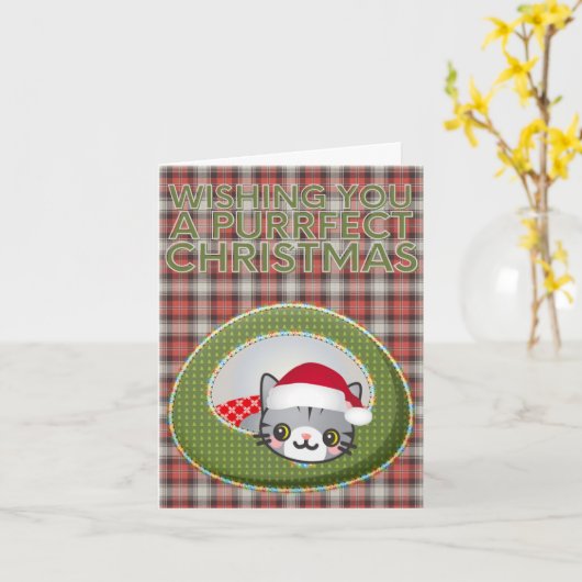 Cute Cat Purrfect Kerstmis Kaart (Gele Bloem)