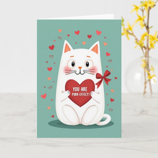 Cute Cat Purrfect Valentine Card Kaart (Gele Bloem)