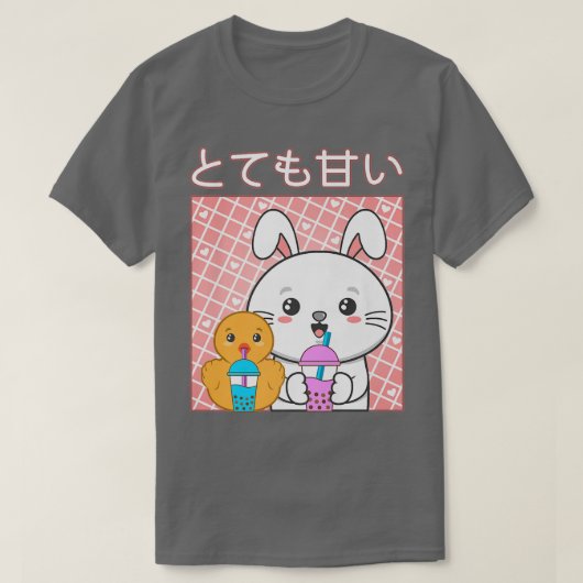 Cute Cat Rabbit Duck Boba Tea Bubble Kawaii Tea Gr T-shirt (Design voorkant)