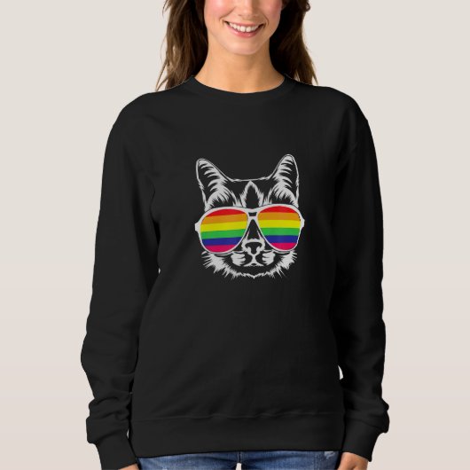 Cute Cat Rainbow Glasses zonnebril Lgbtq Love Equ Trui (Voorkant)
