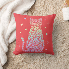  cute cat  rainbow hearts pastel gradient pattern kussen