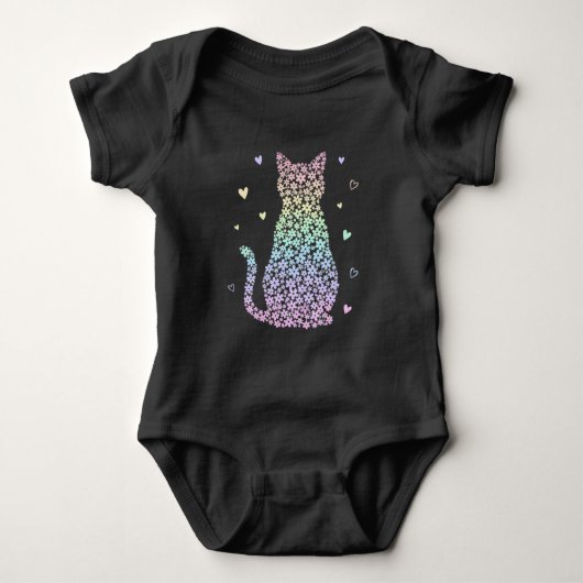  cute cat  rainbow hearts pastel gradient pattern romper (Voorkant)