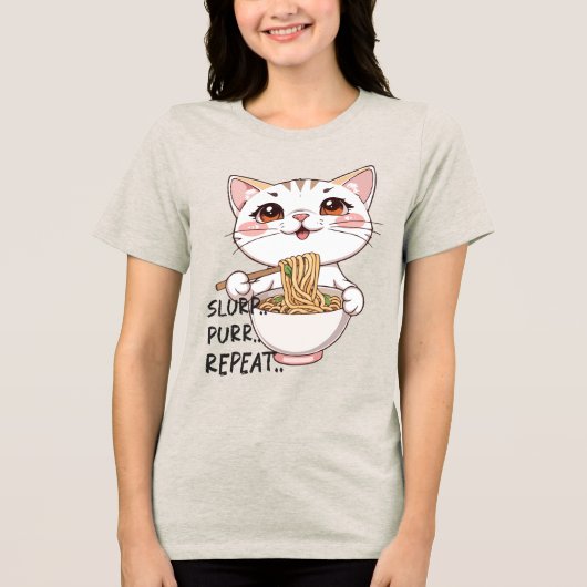 Cute Cat Ramen Tee - Slurp, Purr, Repeat Tri-Blend Shirt (Voorkant)