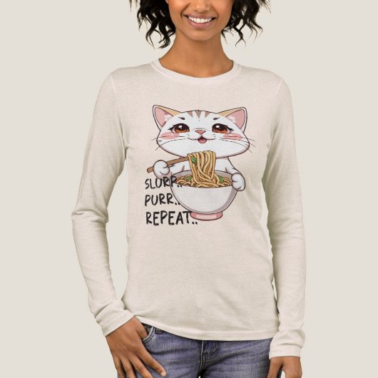 Cute Cat Ramen Tee - Slurp, Purr, Repeat Tri-Blend Shirt (Voorkant)