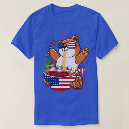 Cute Cat Ramen With American USA Flag Pattern  T-shirt (Design voorkant)