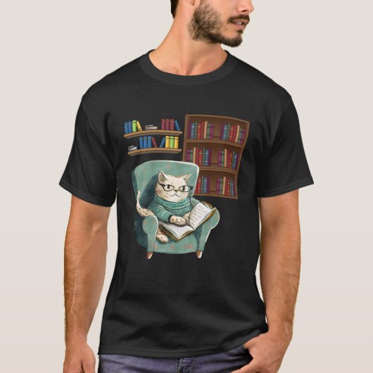 Cute Cat Reading Book Bookworms Cat Reading T-shirt (Voorkant)