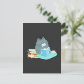 Cute Cat Reading Book Coffee Lover Bookworm Briefkaart (Staand voorkant)