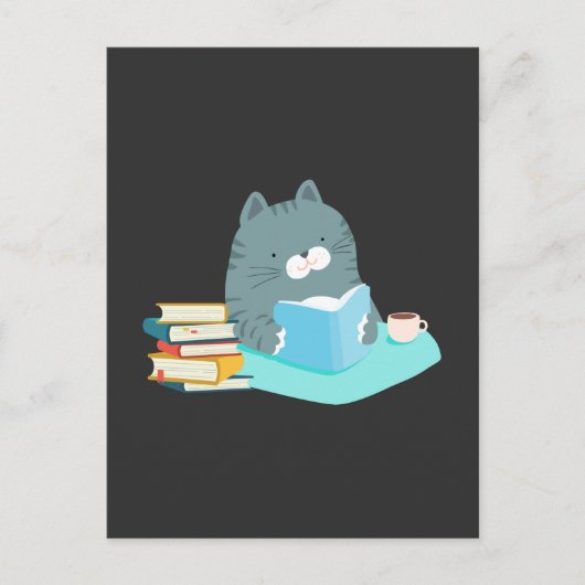 Cute Cat Reading Book Coffee Lover Bookworm Briefkaart (Voorkant)