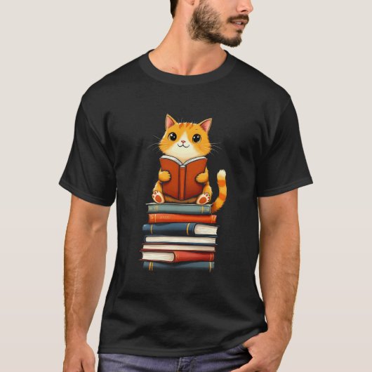 Cute Cat Reading Books Lover Pet Lovers Charming B T-shirt (Voorkant)