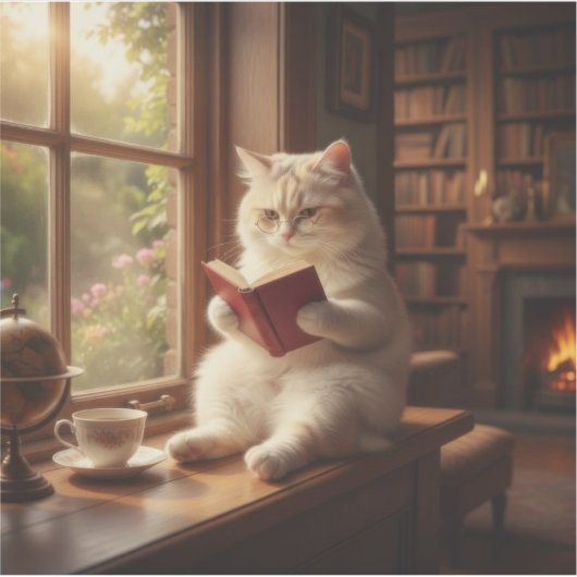 Cute Cat Reading Sticker (Voorkant)