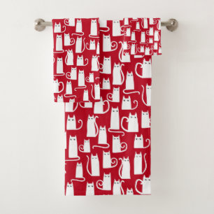 Cute Cat Red en White Bad Handdoek