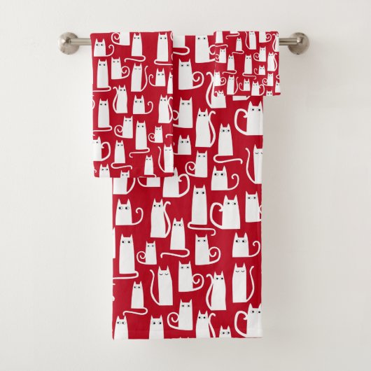 Cute Cat Red en White Bad Handdoek (Insitu)