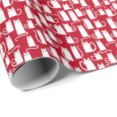 Cute Cat Red en White Cadeaupapier (Rol Hoek)