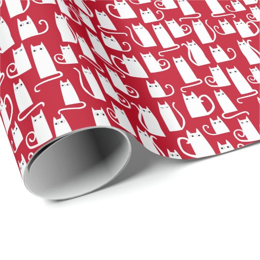 Cute Cat Red en White Cadeaupapier (Rol Hoek)