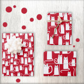 Cute Cat Red en White Festive Inpakpapier Vel