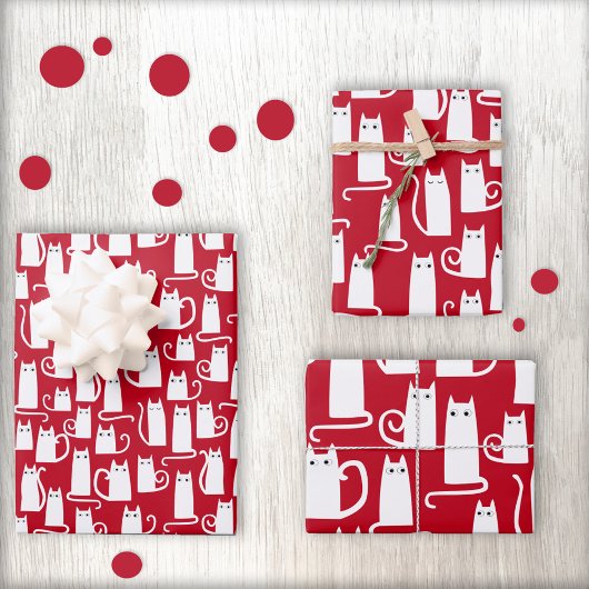 Cute Cat Red en White Festive Inpakpapier Vel
