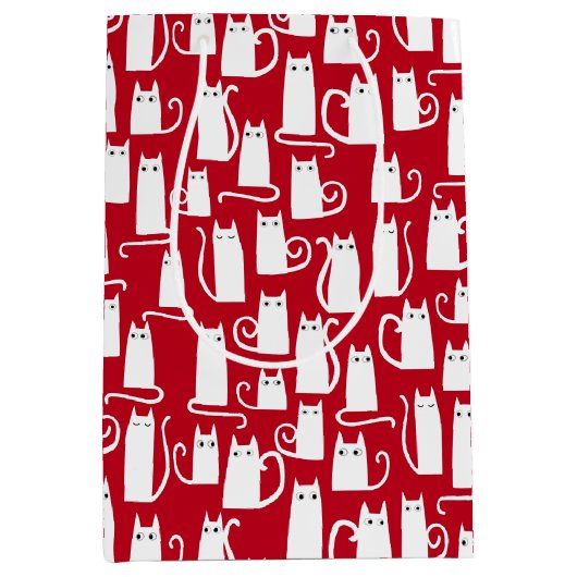 Cute Cat Red en White Festive Medium Cadeauzakje (Voorkant)