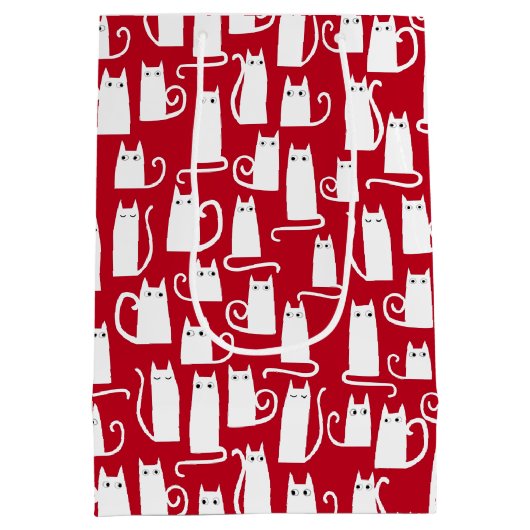 Cute Cat Red en White Festive Medium Cadeauzakje (Achterkant)