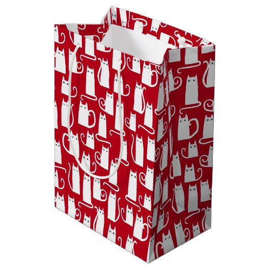 Cute Cat Red en White Festive Medium Cadeauzakje (Achterkant Gekanteld)