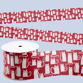 Cute Cat Red en White Festive Satijnen Lint