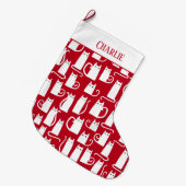 Cute Cat Red en White gepersonaliseerd Grote Kerstsok (Voorkant (Hangend))