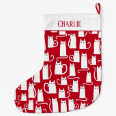 Cute Cat Red en White gepersonaliseerd Grote Kerstsok (Achterkant)