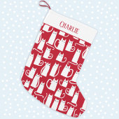 Cute Cat Red en White gepersonaliseerd Grote Kerstsok