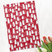 Cute Cat Red en White Theedoek