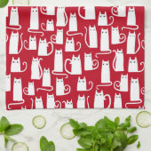 Cute Cat Red en White Theedoek (Gevouwen)