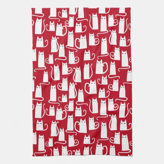 Cute Cat Red en White Theedoek (Verticaal)