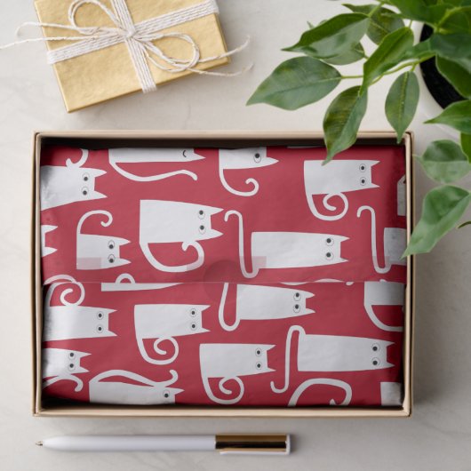 Cute Cat Red en White Tissuepapier (Geschenk)