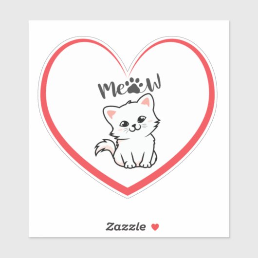 Cute Cat Red Hart Sticker (Vel)