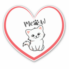 Cute Cat Red Hart Sticker
