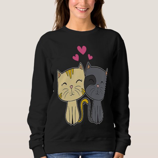 Cute Cat Red Heart for Him Her Cat Valentine Day Trui (Voorkant)