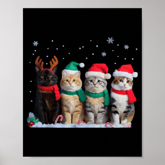 Cute Cat Reindeer Light Christmas Cat Funny Santa  Poster (Voorkant)