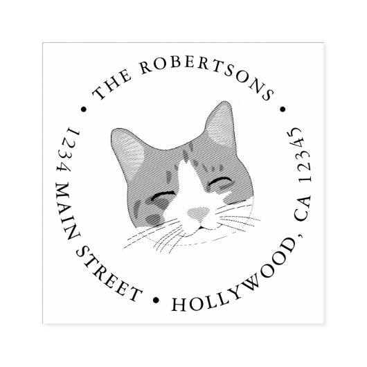 Cute Cat Return Adres Rubber Stempel (Afrduk)