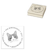 Cute Cat Return Adres Rubber Stempel (Gestempeld)