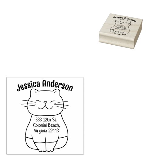 Cute Cat Return-adres Rubberstempel (Gestempeld)